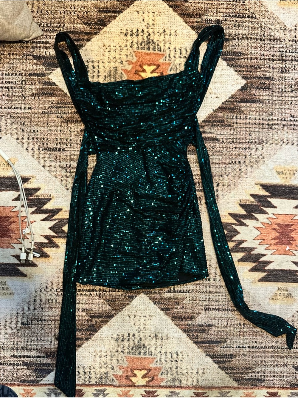Lucy in the Sky Sequined Green Tank Dress with Sash